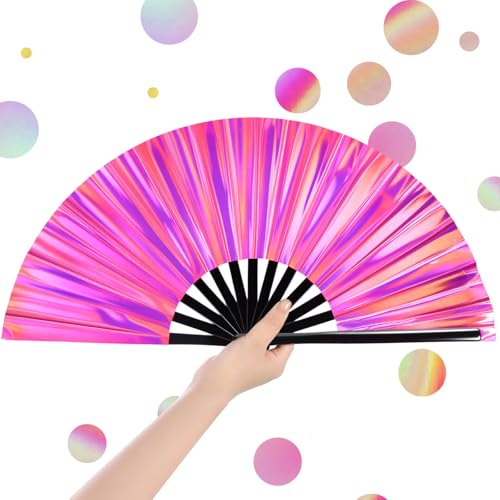 Image of Maitys Large Rave Fan Folding Handheld Fans 13'' Clap Fans for Line Dancing Clack Fan Holographic Festival Accessory for Martial Art Gift Performance, Includes 2 Pouch