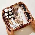 3 Pack Sac de maquillage de voyage Grands sacs cosmétiques pour les femmes (Brown) ► Etanche Maquillage Sac femme Cadeau Portable Sac de maquillage Organisateur Cosmétic Pochette Compartiments Open Flat Toilette Sac