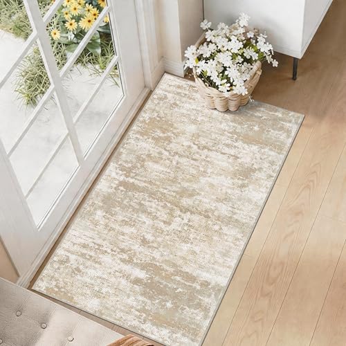 TTelephant Entryway Runner Rug 2x4ft,Non Slip Carpet Runner,Beige/Yellow