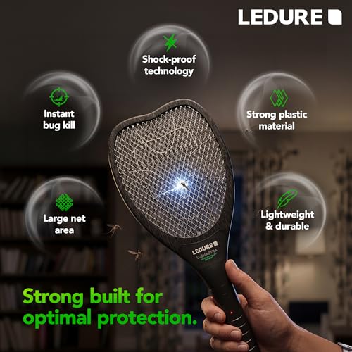 Image of Ledure UShastra Mosquito Killer Racket | Rechargeable Mosquito Bat with Built-in-Plug | 6 Months Warranty | Fast Charging | Mosquito Racquet | Mosquito Bat | Electric Fly Swatter | Pack of 1