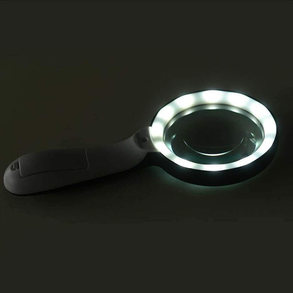 Lupa portátil con Mango Antideslizante, Lupa con 12 LED de bajo Consumo, Cristal HD antiarañazos, Lente óptica Grande para Leer periódicos, Ideal para Personas Mayores y Estudiante