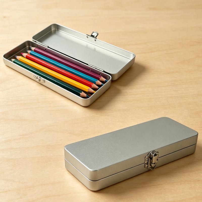 1 caixa de armazenamento retangular de lata com fechadura, recipiente flip-top portátil para unhas gel pigmento sólido paleta de aquarela, lápis e estojo organizador de ferramentas de arte