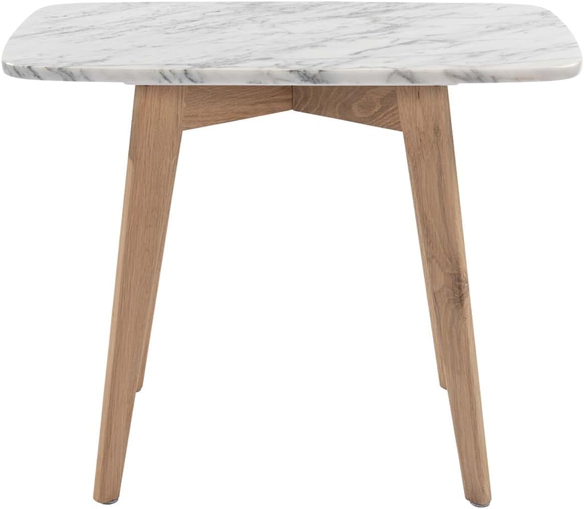 HomeStock Carrara White Marble End Table 12x21 - Italian Marble & Oak Legs - Living Room Side Table
