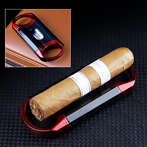 Keensun Zinc Alloy V-Cut Cigar Cutter (Red And Black), 60 Ring Gauge, 420J2 Stainless Steel V-Cut Blade & Cigar Holder (2 In 1) In Gift Box #TOP2