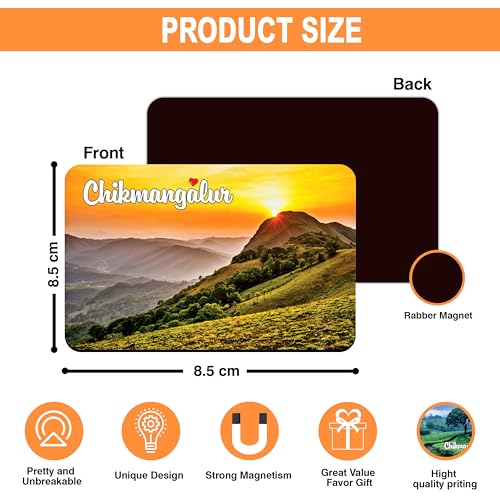 Image of Elegant Fridge Magnet with Themes |Rectangular Size Refrigerator Magnet with Magnetic Rubber Back | Pack of 1, 8.6cm X 5.4cm (Chikmangalur - Design 3)