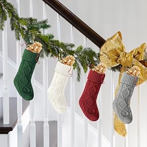 VIBILIA Christmas Stockings 4 Pack, 18 Inches Large Size Knitted Xmas Stocking for Fireplace, Holiday Party Decorations (Green Gray Red White) VIBILIA Christmas Stockings 4 Pack 18 Inches Large Size Knitted Xmas Stocking for Fireplace Holiday Party Decorations Green Gray Red White