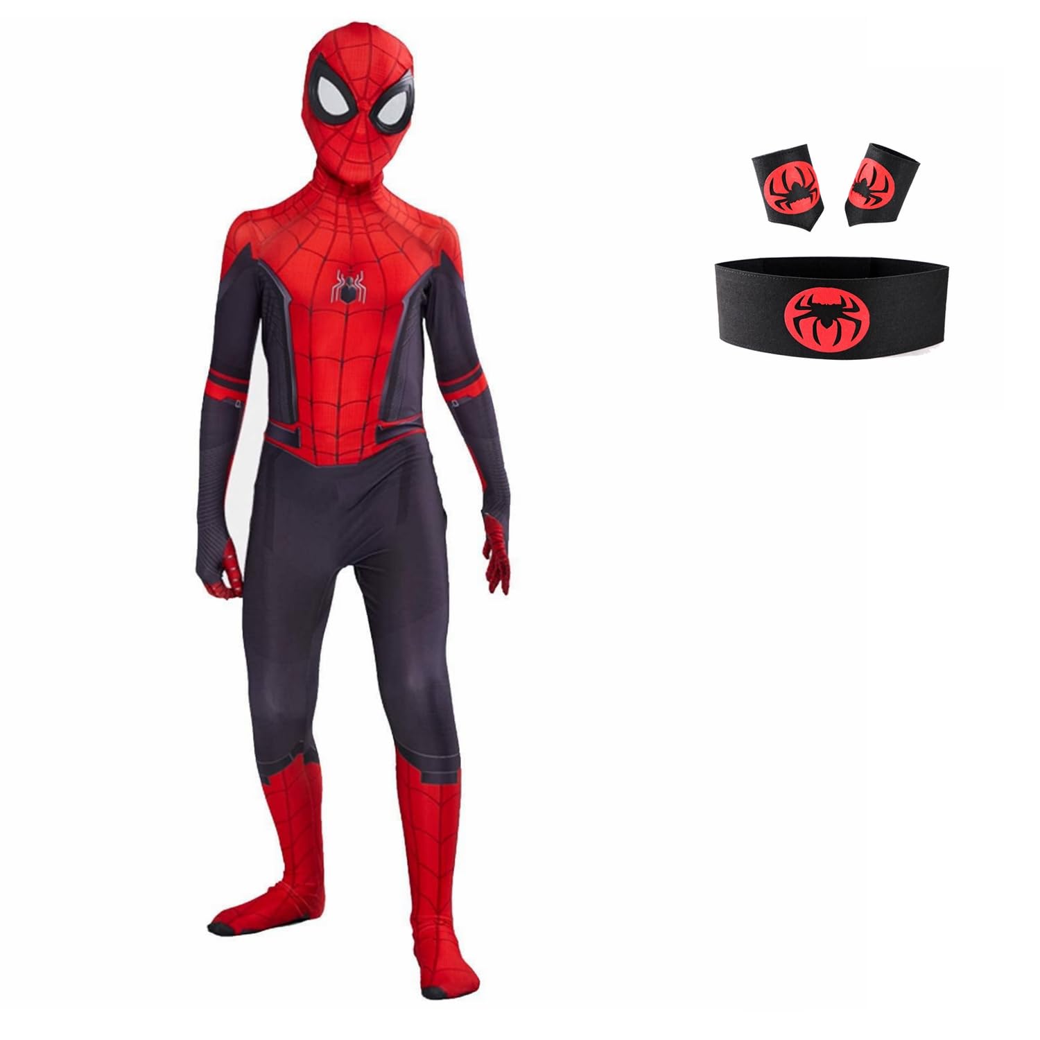 DemaskoKids Spider Superhero Costume - 3D Style Jumpsuit & Mask for Boys and Girls Stretchy Halloween Cosplay Suit