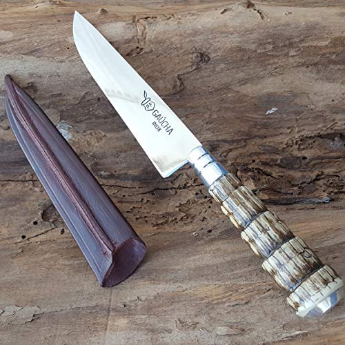 Facas Gaúcha, 1007RT, Faca N 7 Aço Inox Cabo Rabo de Tatu e Bainha Churrasco, cor Marrom, Couro