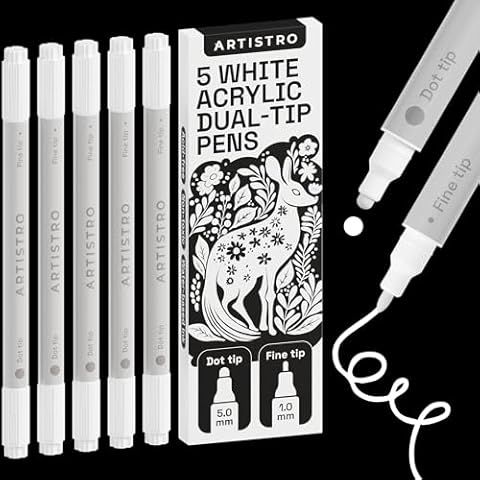 ARTISTRO 5 White Acrylic Paint Pens, Acrylic Paint Markers Dual Tip, Fabric Markers for Textile, Canvas, Rock, Glass, Wood, Paper, DYI, Paint Markers for Kids and Adults (White) Cover
