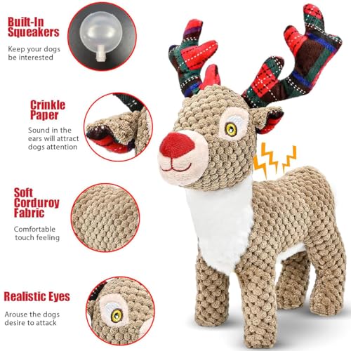 CHAWONER Weihnachtselch Plüsch Haustier Spielzeug - Interaktives Quietschspielzeug für Langeweile Xmas Dog & Puppy Tething Chew Toy, Perfekt für Kleine, Mittlere oder Große Hunde, Geburtstagsgeschenk