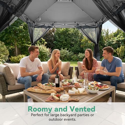 Image of COBIZI 12x12 FT Pop up Gazebo on Clearance Outdoor pop up Canopy Tent,carpas para Patio, Shelter Tents with Netting & Portable Carry Bag, Patio Gazebos for Camping, Garden & Lawn, Darkgrey(Upgraded)