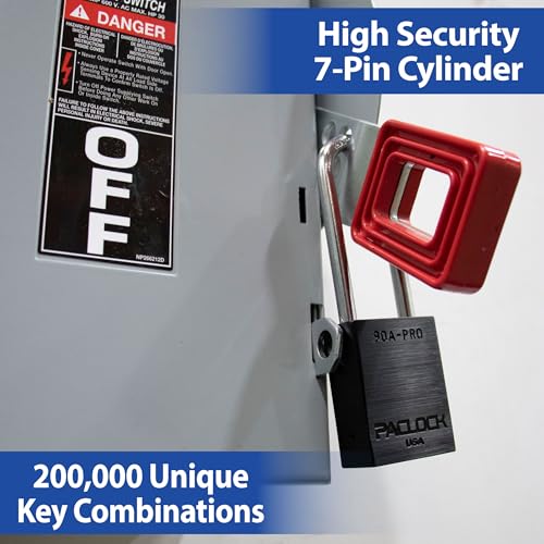 Image of PACLOCK's 90A-PRO Padlock, 1 /4 inch Diameter Hard. Steel Shackle, 3 inch Tall, High Performance 7-Pin Cylinder w / 1 Key, Keyed Alike, Orange