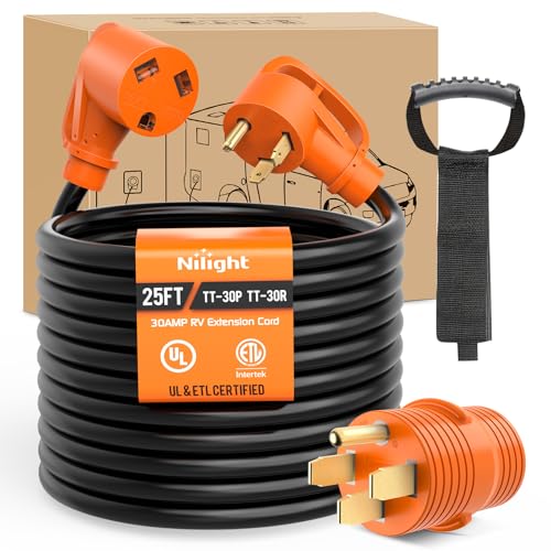 Nilight 25ft RV Extension Cord 30A 125V with TT-30P/TT-30R Adapter