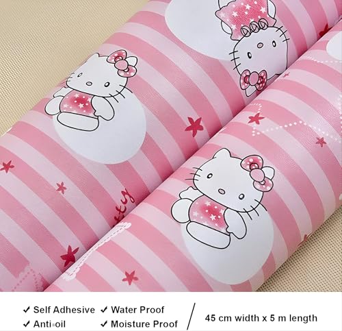 Image of FOKRIM Peppy Pink Wallpaper for Walls Sticker 45x300cm 14-sqft - Peel and Stick Removable Self Adhesive Waterproof Wall Paper for Home Kids Room Play Room