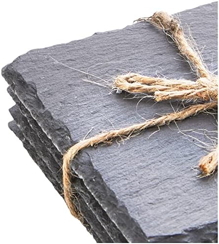 Urban Living Set of 4 Square Slate Coaster for Drinks Table Home Pub Bar L-10cm x W-10cm x H-0.8cm