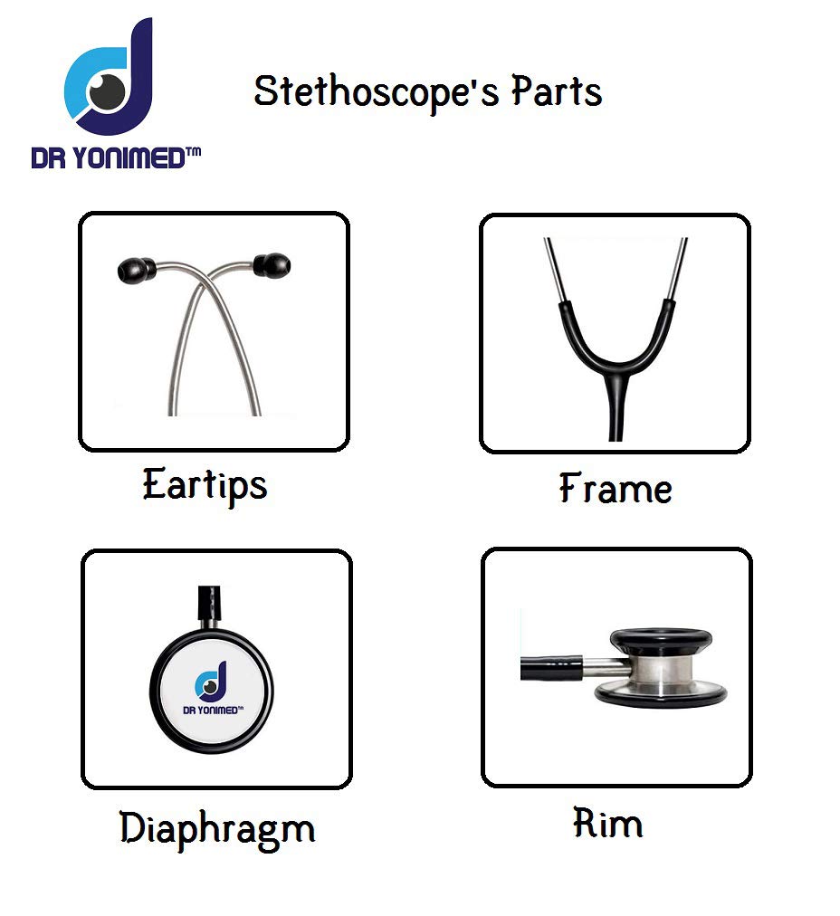 Dr Yonimed Super Deluxe Dual Head Stethoscope Acoustic Black Tube For Doctors, Surgeon, Nurse & Students. 3