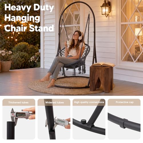 Image of SUNCREAT Indoor Hammock Swing Chair with Stand, Hanging Chair Outdoor with Stand, 330 lbs Capacity, Patented, Grey