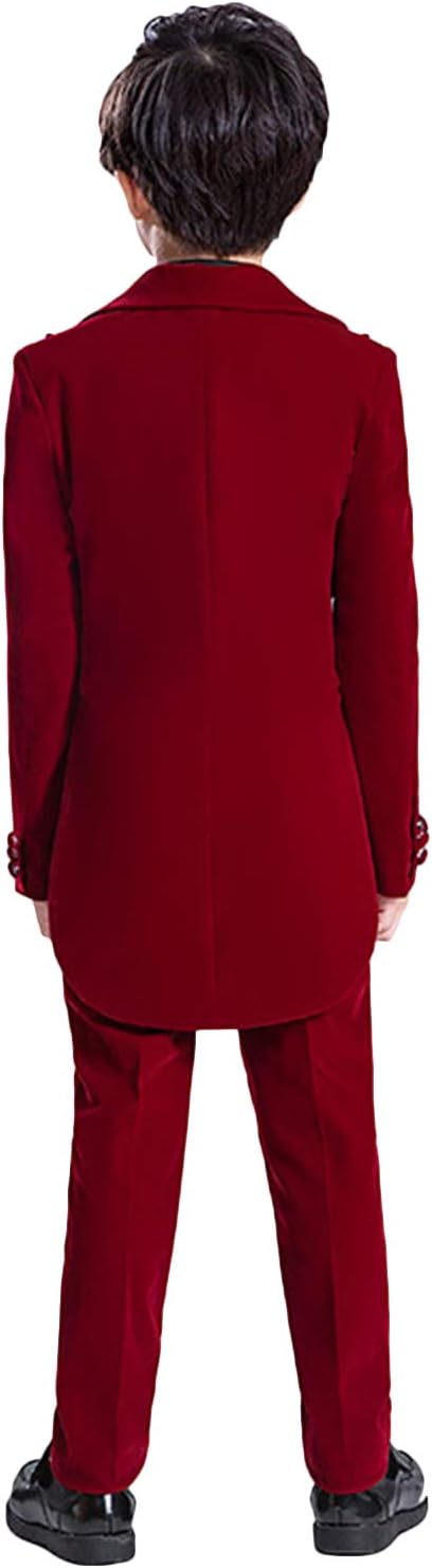 Wemaliyzd Boy's 3 Piece Velvet Formal Tuxedo Suit Long Tail Performance Party Jacket Vest Pants Set FZ065-BWT-BY(Grape, 12)