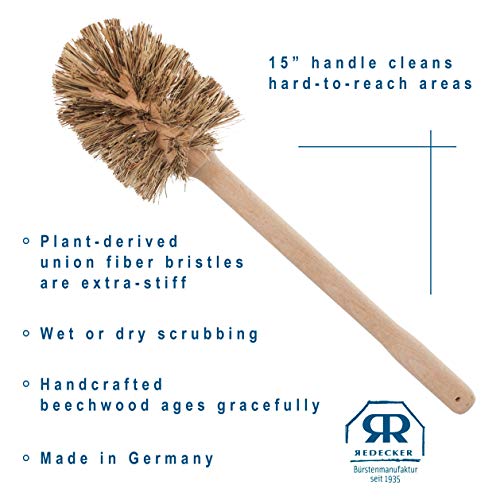 Image of REDECKER Union Fiber Toilet Brush with Untreated Beechwood Handle - Natural Stiff Bristles, 15 inch - Stiff Bristle Toilet Brush - Natural Bristle Bathroom Cleaning Brush, Made in Germany