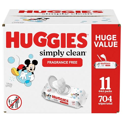 Image of Huggies Simply Clean Fragrance-Free Baby Wipes, Unscented Diaper Wipes, 64 Count(Pack of 11) (704 Wipes Total)