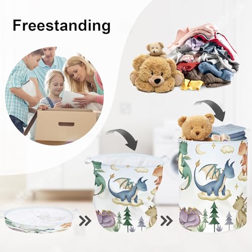 Image of Dinosaur Laundry Hamper Large Storage Basket Cartoon Dino Collapsible Parents Organizer Kids Toy Clothes Bins for Bedroom, Bathroom, Tree, 63L
