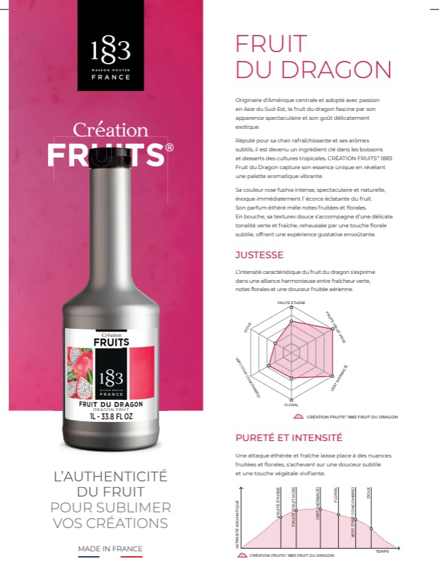 Image of 1883 Dragon Fruit Puree - Premium French Fruit Puree for Cocktails, Smoothies, Desserts & More - Vibrant Exotic Flavor - 1 Liter Bottle