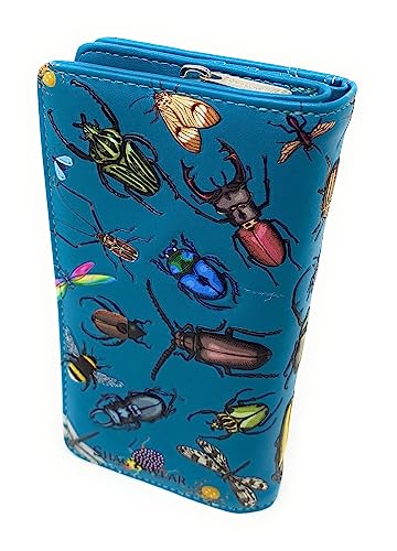 Shag Wear Insect Mania Large Spring Summer Wallet for Women and Teen Girls Vegan Faux Leather Teal 7"2