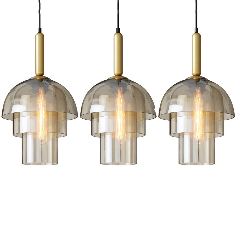 SXECAEPS Grey Glass Pendant Lamps Modern Creative Hanging Dome Multi -Layer Chandelier Rope Adjustable Ceiling Lights E27 Base Lighting Fixture Living Room Bar Counter