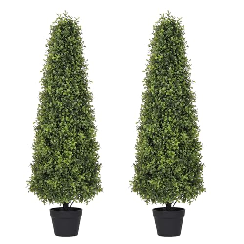 Azoco 4ft Artificial Boxwood Topiary Trees (Set of 2) - UV Resistant Faux Plants Outdoor, Realistic...