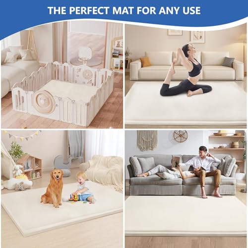 Image of Huloo Sleep Ultra Soft Baby Play Mat for Floor,1.3 inch Thick Elasti-Foam 47x47 Play Mat for Playpen,Water-Repellent Coral Velvet for Tummy Time, Non-Slip Backing Safe for Toddlers & Infants(Cream)