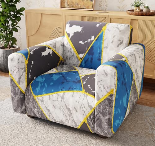 Image of Lukzer 1 Seater Sofa Cover - Colorful Marble | 360 Fully Covered Anti-Slip Washable Couch Cover Protecter | 140 GSM Stretch Fit Polyester + Spandex Slipcover (90-140cm /SC-033-01)
