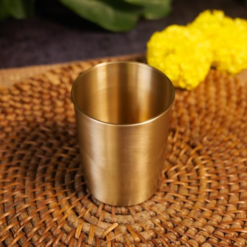 Image of AMBI Home Pure Kansa Water Glass - 150ML - Straight Edge | Kansa Glass Drinkware, Serveware for Lassi, Milk, and Water | Set of 2