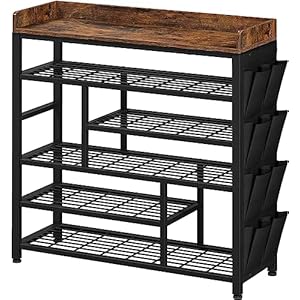   EnHomee-Metal-Shoe-Rack-for-Entryway-with-Boots-Storage-for-22-Pairs-Wood-Shoes-Rack-Wooden-Top-and-Side-Pocket-for-Entry-Entrance-Hallway-Black