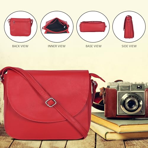 Image of Genuine Leather Shoulder Crossbody Purse For Women with Adjustable Strap, Mobile Pocket & Outside & Inside Zipper