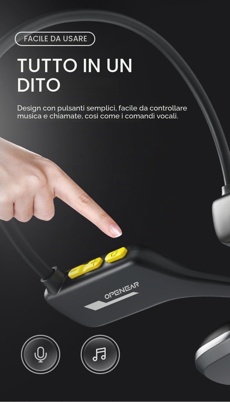 Open Ear Bone X2 - Casco sportivo a conduzione ossea senza fili con microfono integrato, standard CE, blutetooth 5.4, impermeabilità IP68, RAM integrata 8 GB, completamente impermeabile per nuoto