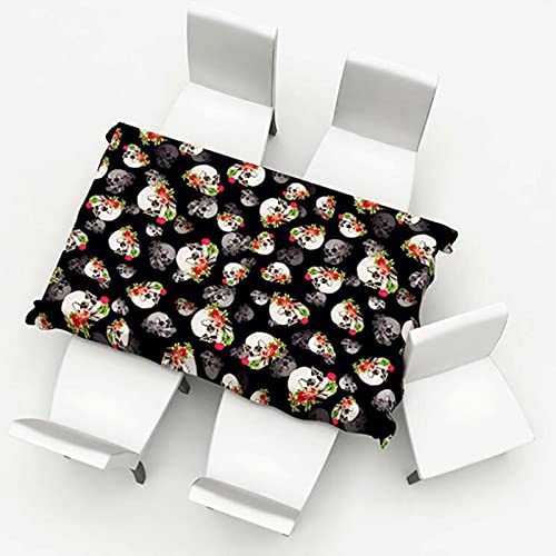 5st Halloween Stoel Tafel Cover, Schedel Rose Gedrukt Stretch Stoel Cover, Stofdicht Rechthoek Tafelkleed Meubels… - Afbeelding 5