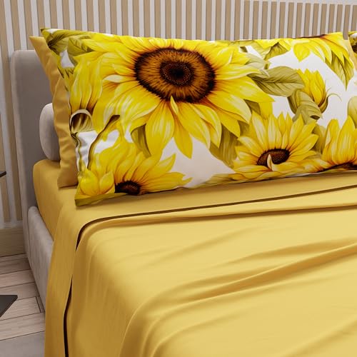PETTI Artigiani Italiani - Lenzuola in Cotone con Federe in Stampa Digitale, Lenzuola Matrimoniali, Completo Letto Matrimoniale, Girasole, 100% Made in Italy