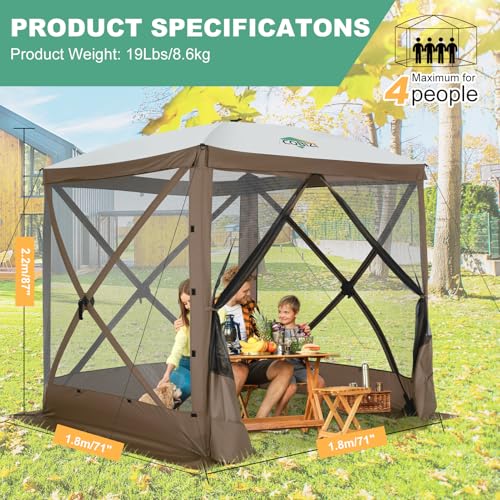 Image of COBIZI 6x6 FT Pop up Gazebo, Popup Canopy Tent, Screened in Gazebos, Waterproof Portable Outdoor Small Screen Tents Sun Shelter,carpas para Patio for Camping, Garden and Backyard,Brown