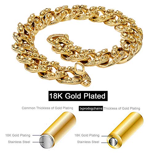 Big Dog Chain Collars, 30MM Gold Chain Dog Collar with Skulls Pattern Stainless Steel Cuban Link Dog Collar with Quick Release Buckle, Dog Collar for Medium Large Boys & Girls Dogs by txprodogchains - Image 3