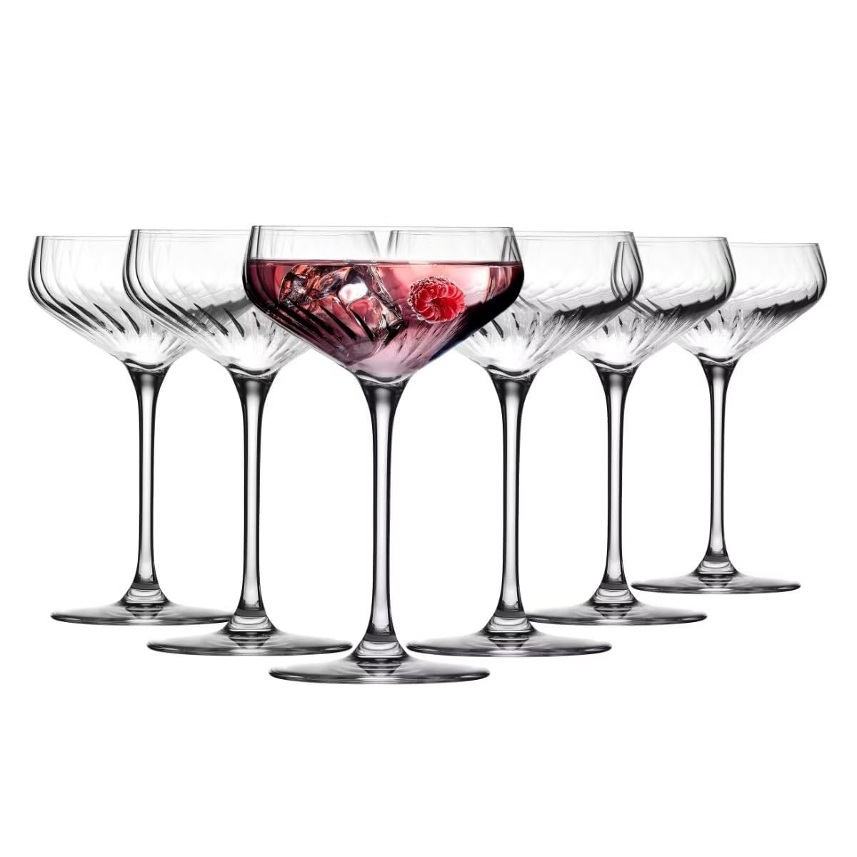 Krosno Martini- und Cocktailgläser LUMI Avant-Garde, 6er Set, 290 ml | Bleifreies Kristallglas mit optischem Dekor für Margarita, Daiquiri und Espresso Martini, spülmaschinenfest