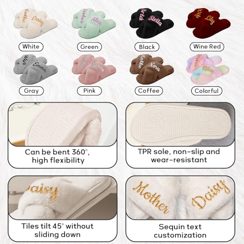 Personalized Bride Slippers – Custom Furry Slippers with Name for Women, Fluffy Bridal Gift for Bridesmaids, Wedding Party, Easter or Mother's Day2
