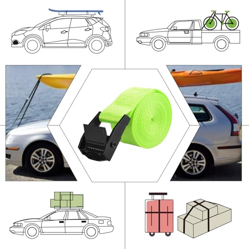 Image of TRIWONDER Cinch Tie Down Straps Cam Buckle Lashing Strap Nylon Small Ratchet Heavy Duty Belts for Packing Cargo Battery Bike Car Roof Rack Kayak Truck (01# Light Green - 2 Packs, 9.8 FT)