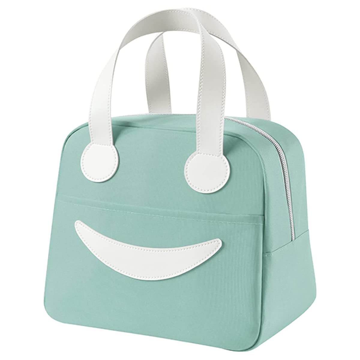 HOUSEHOLD CULTURE Insulated Lunch Bag for Men Women Kids Boy Girl, Smiley Design Tote Lunch Bag with Aluminum Foil for Work, School, Picnic, Outdoor (SMALL, Smiley - Green)
