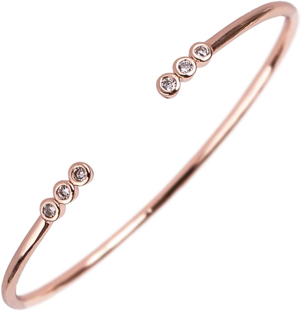 18K Gold Plated Bracelet/Rose Gold/Stainless Steel Silver | Minimalist Open Cuff Bangle Jewelry | Layering Gold Bracelets for Women | Stackable Rose Gold Bracelet