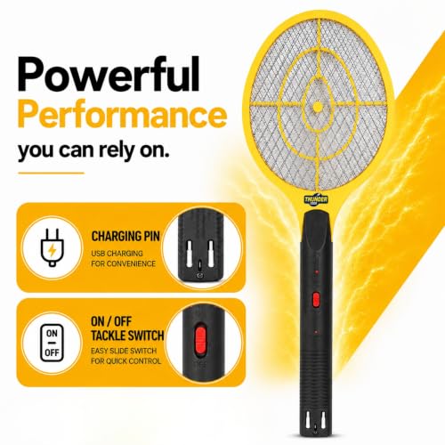 Image of HUNTER Rechargeable Mosquito Swatter Bat | Electric Mosquito Killer Zapper Racket | Shock Proof, Safe for Humans & Pets, Environment Friendly, Yellow (Pack of 1)