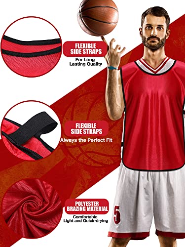 Jiuguva 24 Packs Pennies Scrimmage Vests, Team Training Practice Vests for Kids Youth and Adults Sports Pinnies Soccer Basketball, Blue and Red - Image 3