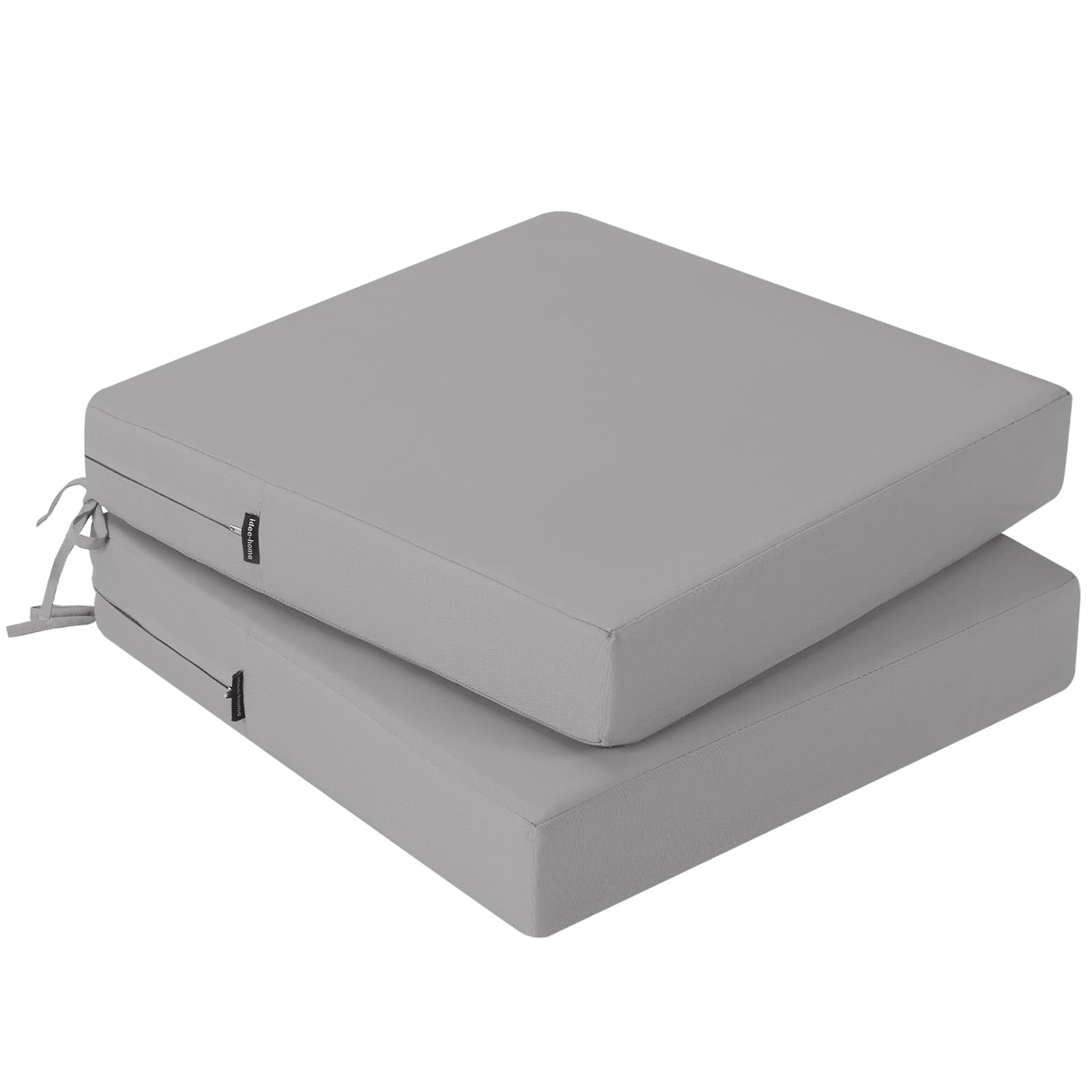 PRIMEPATIO Outdoor Chair Cushions Set of 2, Thick 7cm, Rattan Garden Chair Cushions for Outdoor Furniture with Ties, Waterproof Seat Cushion, Garden Seat Pads Dining, 40 x 40cm, Grey