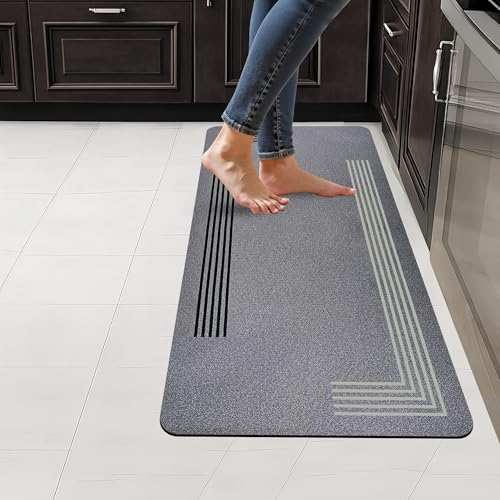 Image of SITTELLA 45x100 cm Rectangular Anti-Skid Rubber Kitchen Mat Set - 3.5mm Thick Water Absorbent Carpet Floor Rug for Kitchen & Home Use, Grey