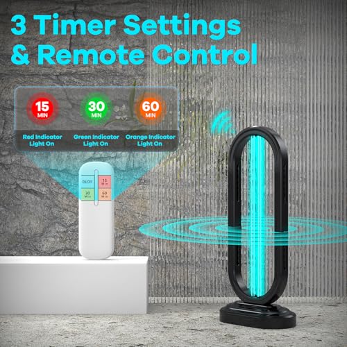Image of UV Light Sanitizer, Ultraviolet Lamp with Remote Control for Bed Bugs and Dust Mites, Home Disinfection Device UV Lamp for Home, Room & Kitchen, Ultraviolet Light with 3 Speed Timings