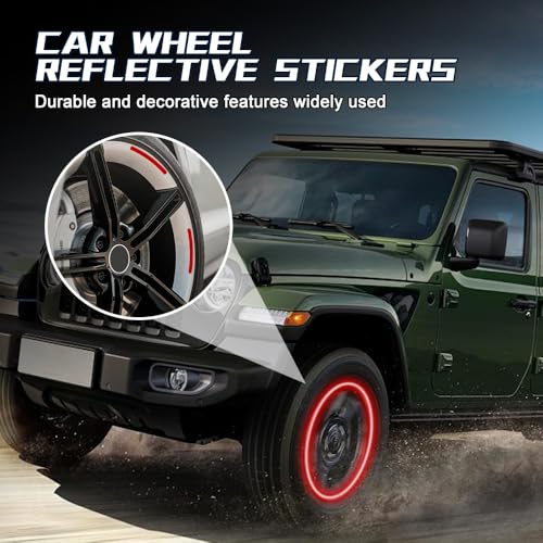 Image of 20PCS Reflective Car Wheel Decorative Stripe Stickers, Reflective Car Decal, Anti-Scratch Reflective Rim Stickers, Night Safety Warning Car Stickers Universal for Vehicles Motorcycles (Red)
